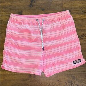 Vineyard Vines Pink and White Striped Swim Trunks Shorts size L